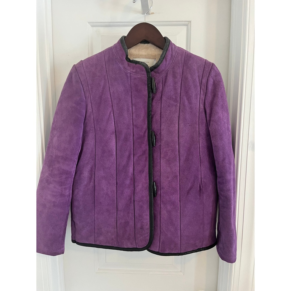 Vintage A&F Originals Purple Suede Faux Fur Lined Toggle Jacket